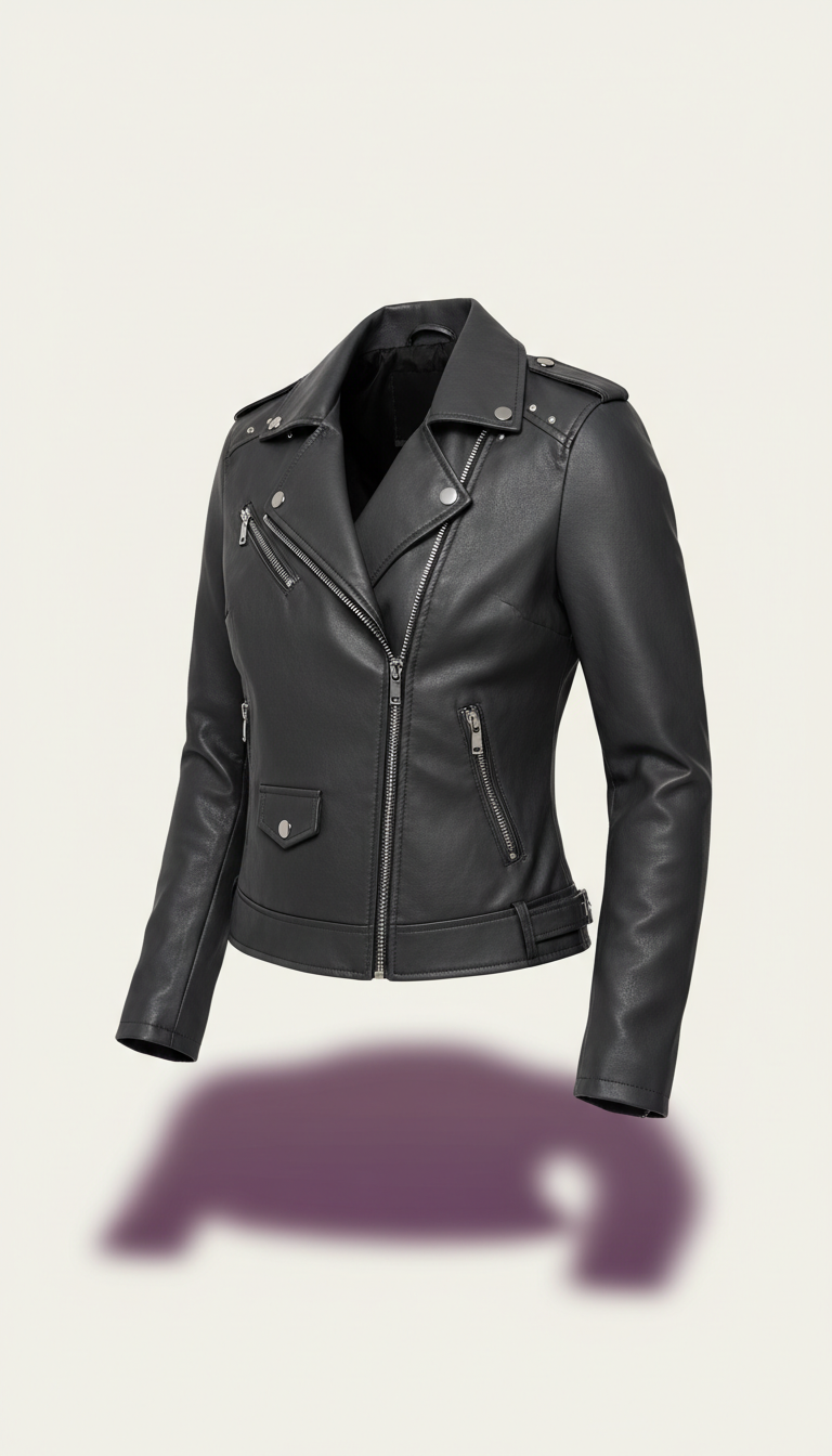 Fitted Vegan Leather Jacket With Metal Hardware