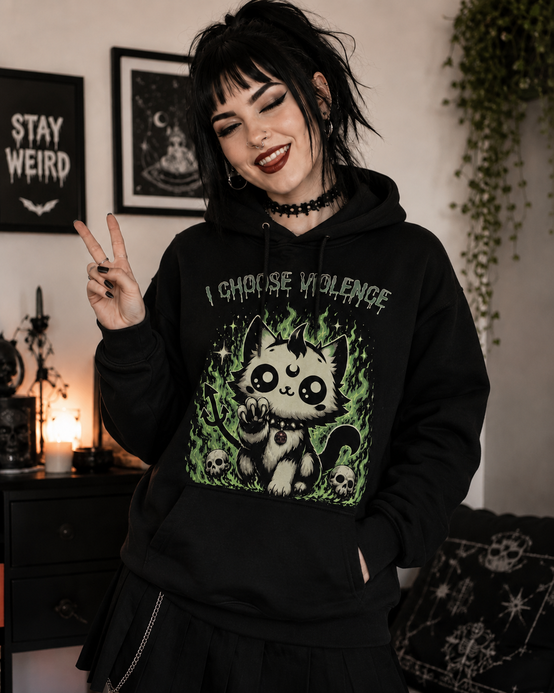 I Choose Violence Gothic Cat Hoodie