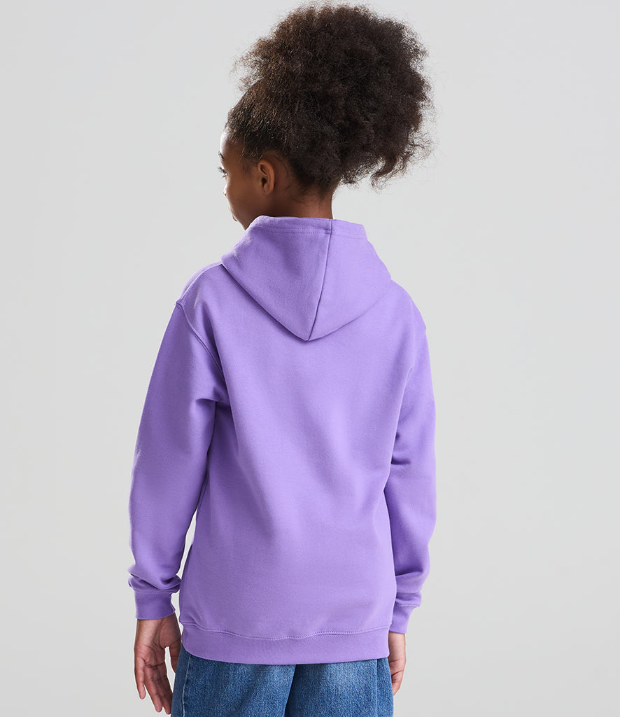 child wearing a lilac hoodie facing away from the camera
