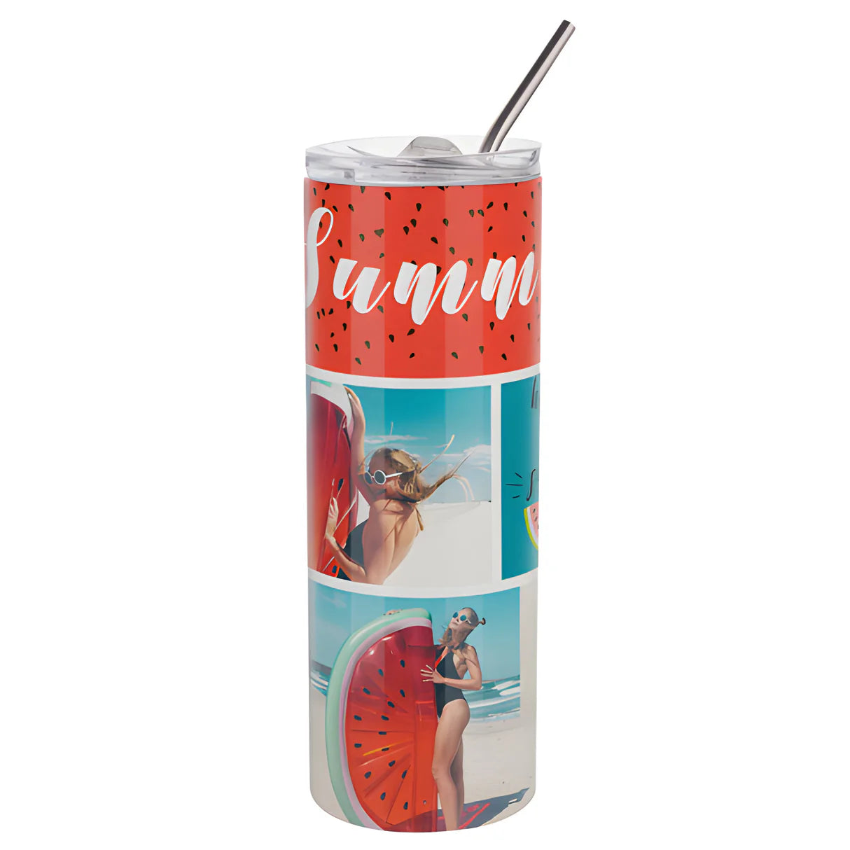 600ml printed tumbler with a straw