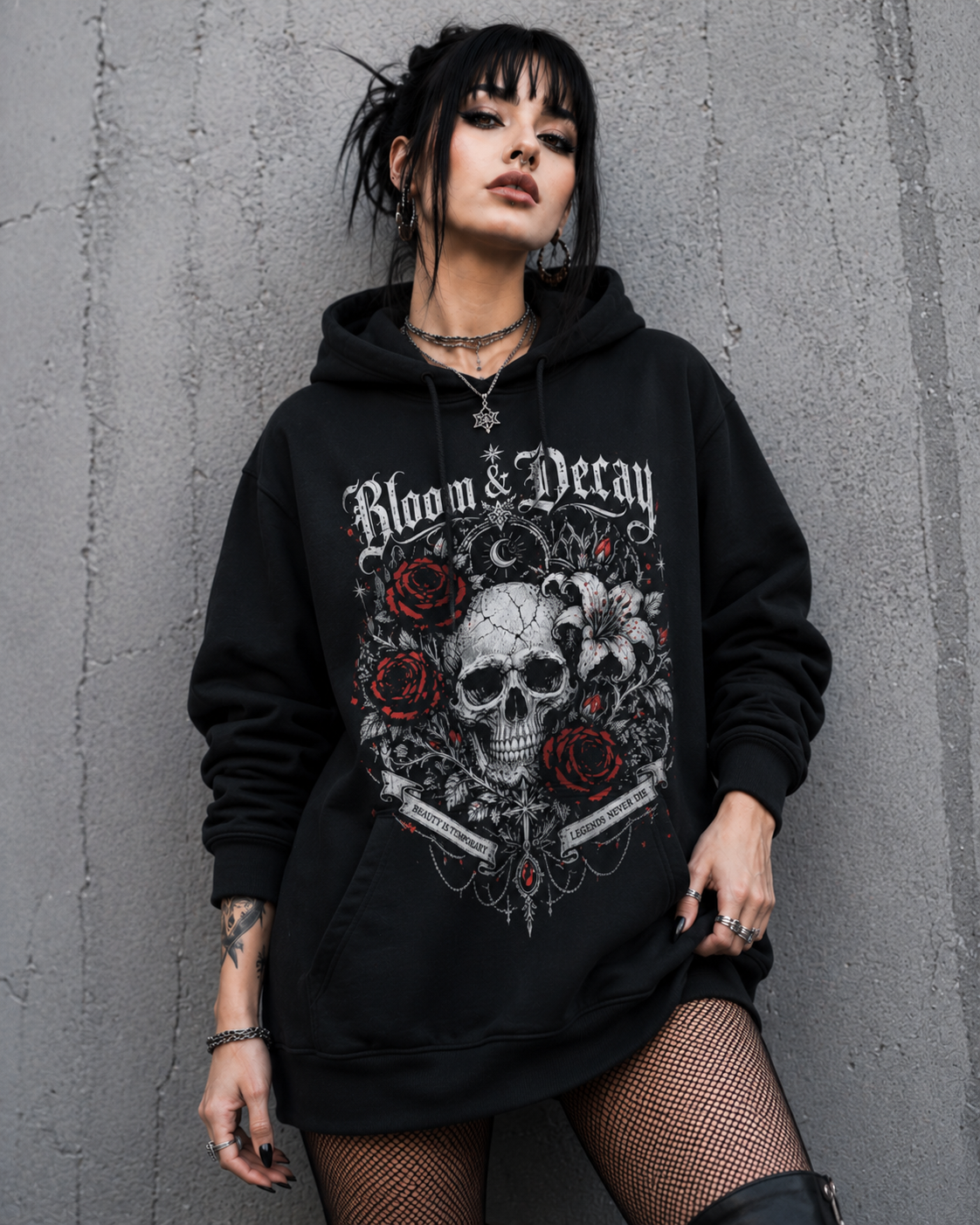 Bloom & Decay Gothic Skull Hoodie