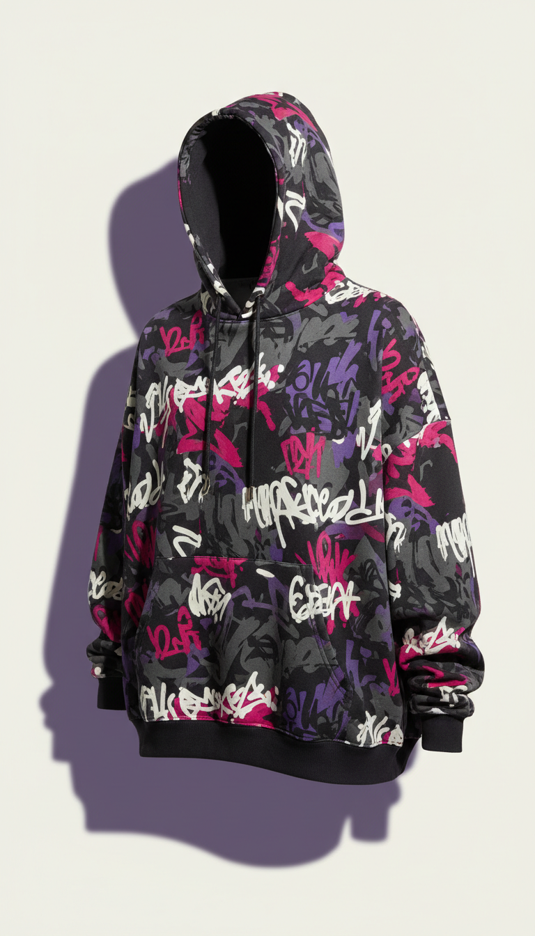 Oversized Graffiti-Print Hoodie