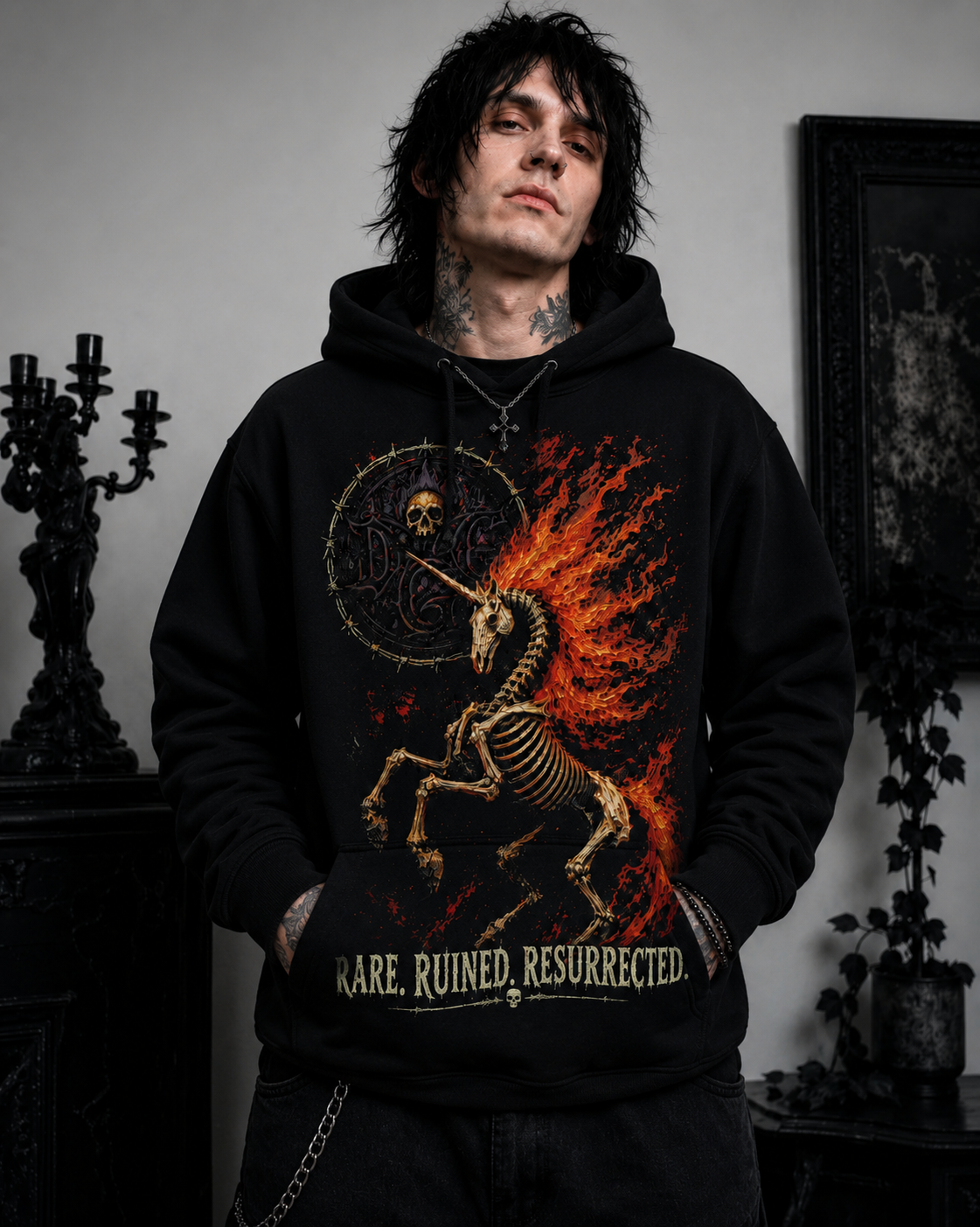 Rare. Ruined. Resurrected. Flaming Unicorn Hoodie